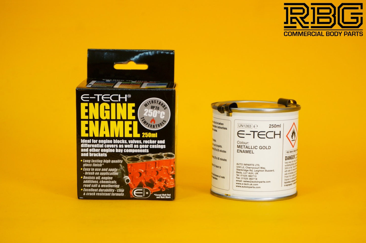 Engine Enamel GOLD Paint Gloss E-TECH 250ml Heat Resistant for Car Motorbike