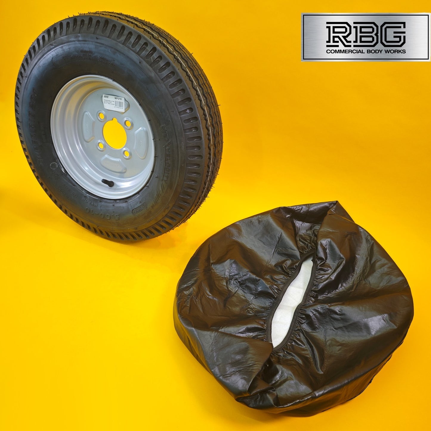 Wheel & Tyre + Cover 500x10 Inch for Trailers 4 Ply 4 Studs 4″ PCD Diameter 10″