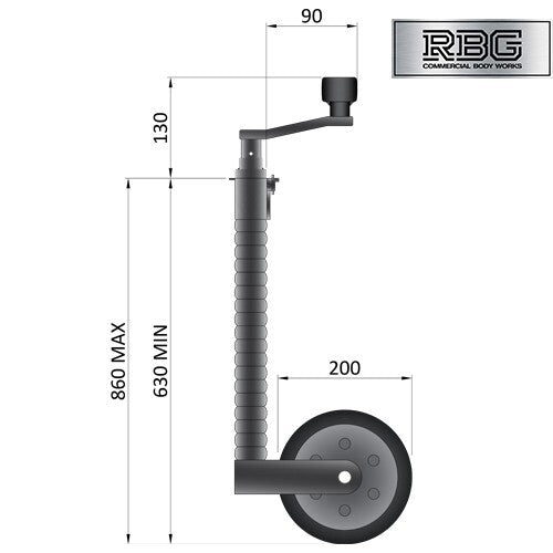 48mm Jockey Wheel Ribbed Heavy Duty 300kg Trailer Ifor Williams 630-860mm
