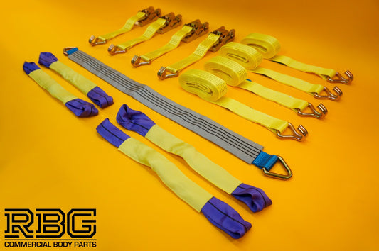 Axle Recovery Strap 1m x 50mm + 4x Tie Down Ratchet Strap 4m x 50mm 5Ton Cargo