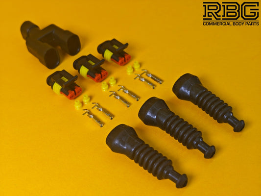 3 Way SuperSeal Splitter + 3x Connector Kit 2 Pin With Protective Boot Male