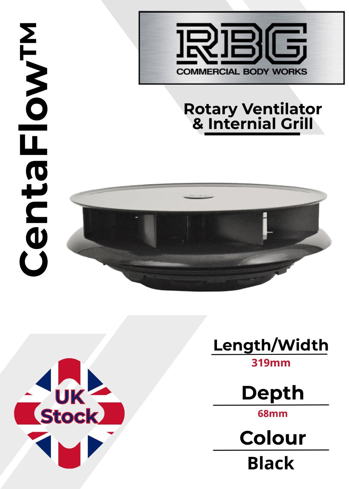 Centaflow™ Wind Driven Vent Black Horsebox Low Profile Rotary Air Vent Van Roof