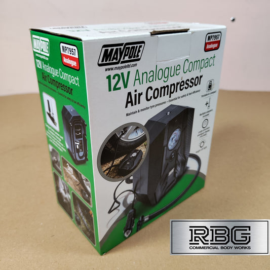 Car Tyre Air Compressor Analogue Pump Maypole Compact Cord 12V Tyre Inflator LED