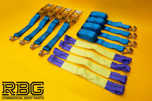 Recovery Ratchet Strap SET 4Pcs Tie Down 5ton High-Visibility Blue Safety Straps