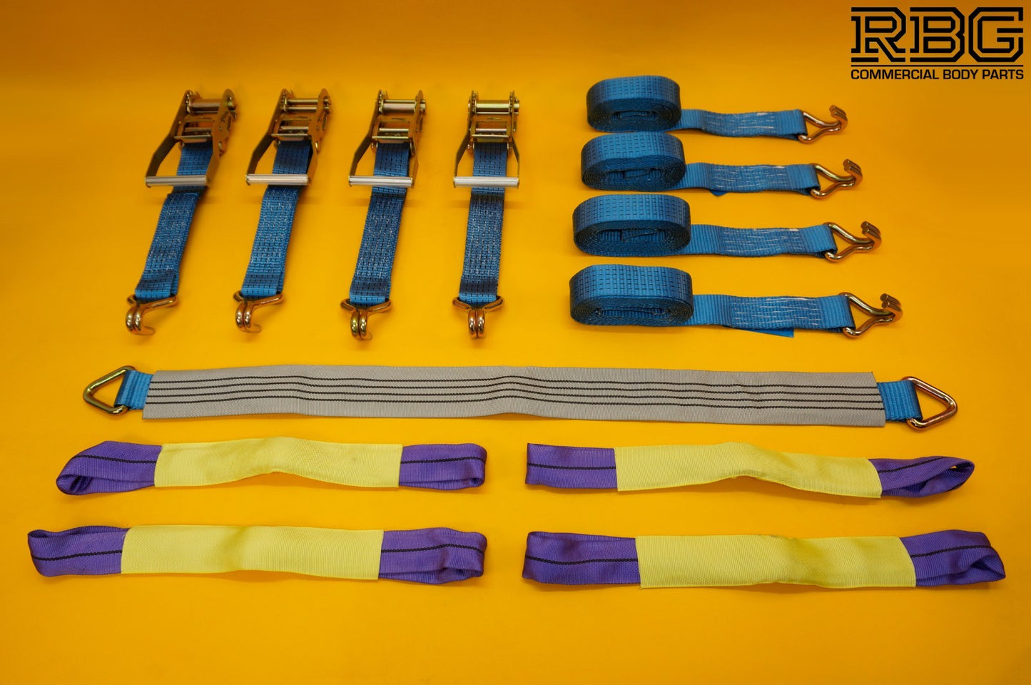 Ratchet Strap Tie Down 5Ton 4x + Axle Recovery Strap 1m x 50mm Lashing Cargo 4m