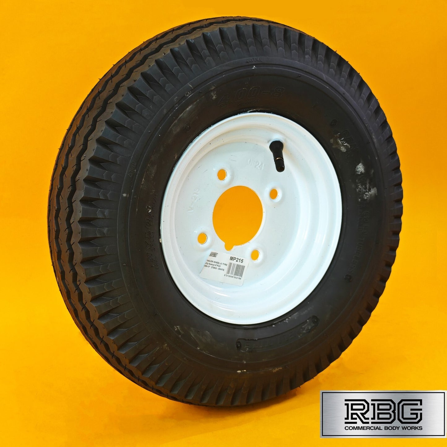 Wheel & Tyre 400x8 Inch for Trailers 4 Ply 4 Studs 4″ PCD White Diameter 8″ UK