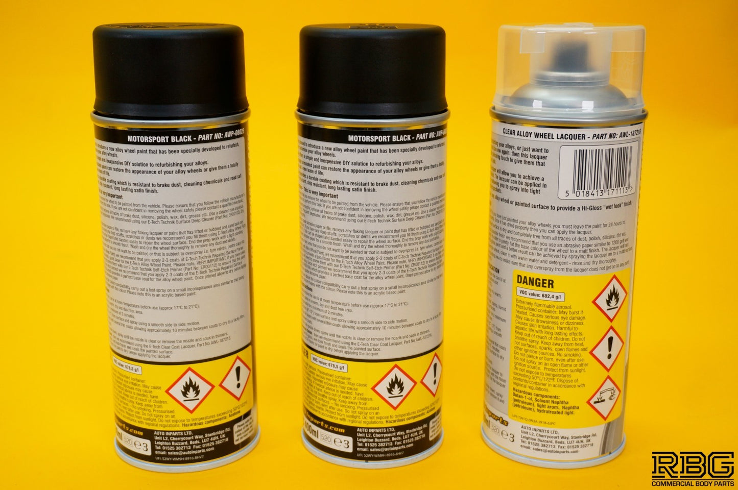 2x Alloy Wheel Paint MOTORSPORT BLACK + 1x Clear Lacquer Spray Refurbishment Kit