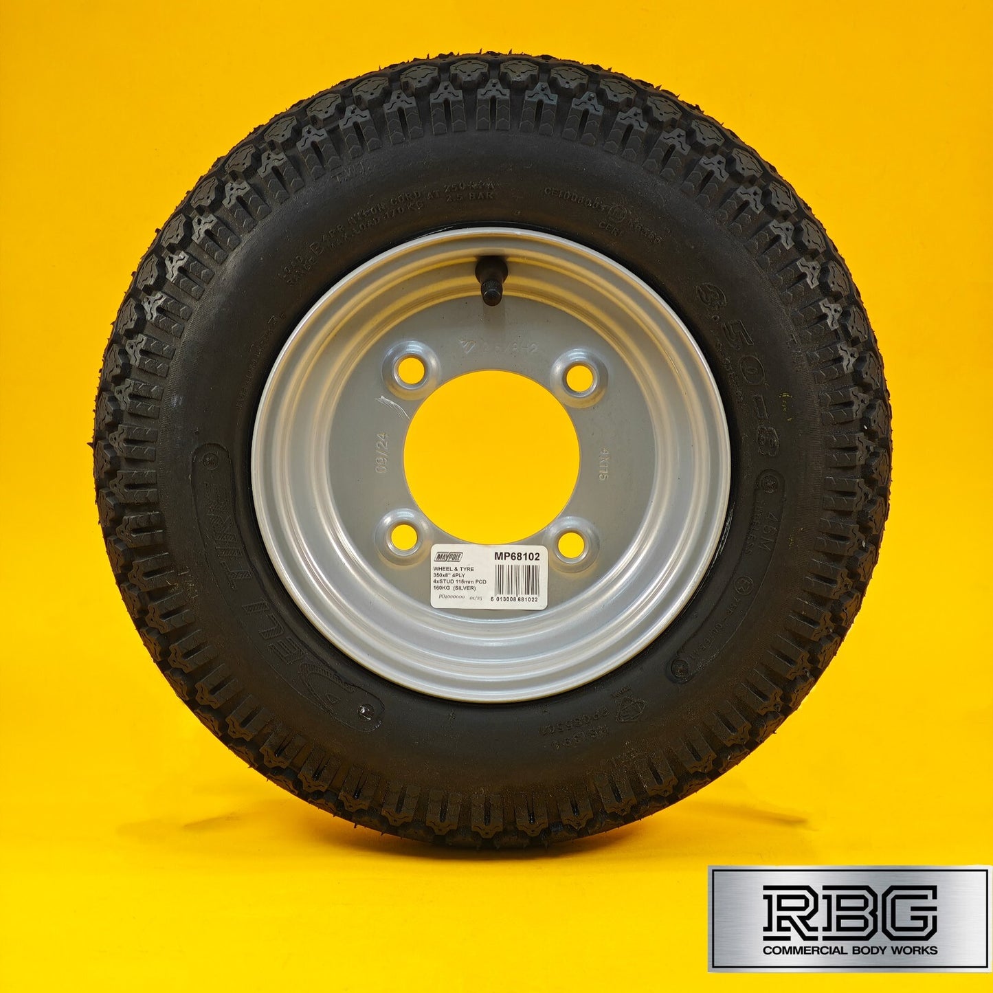 Spare Wheel & Tyre 3.50x8, 350x8 for Erde 102 Maypole 6810 115mm PCD Trailer UK