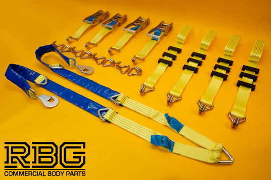 Tie Down Ratchet Strap Over Wheel 5T Recovery Full SET 4m x 50mm + Winch Strap