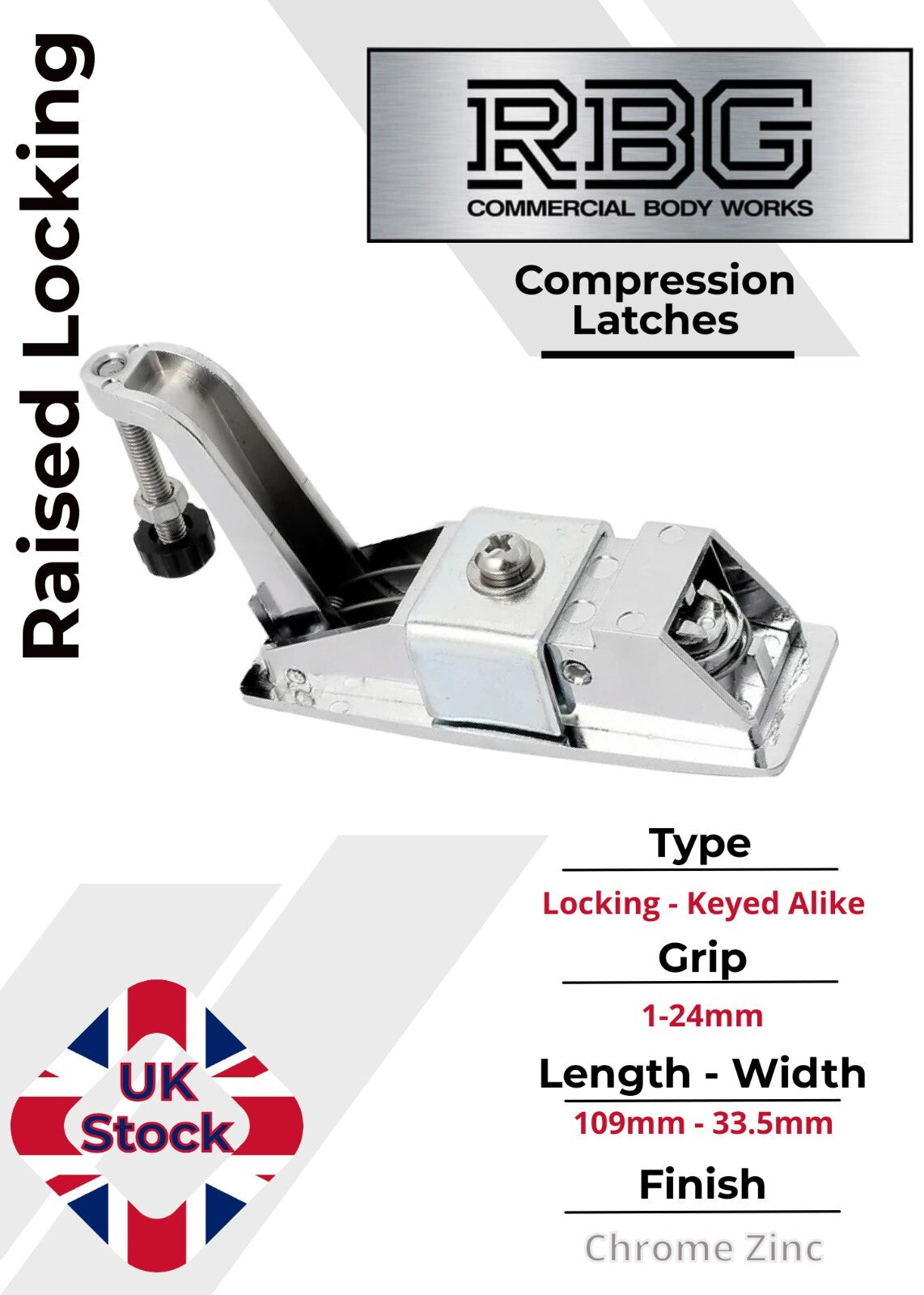 Compression Latch Raised Lock Trigger Chrome Horsebox, Trailer... Locker Doors