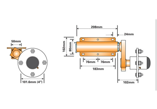 Suspension Unit & Hub 500kg PAIR Zinc Plated With 4 Studs On 4" PCD for Trailers