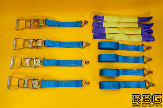 Ratchet Strap Recovery 5Ton Tie Down Over Wheel Hi-Vis Blue XL Ratchet 4Pc SET