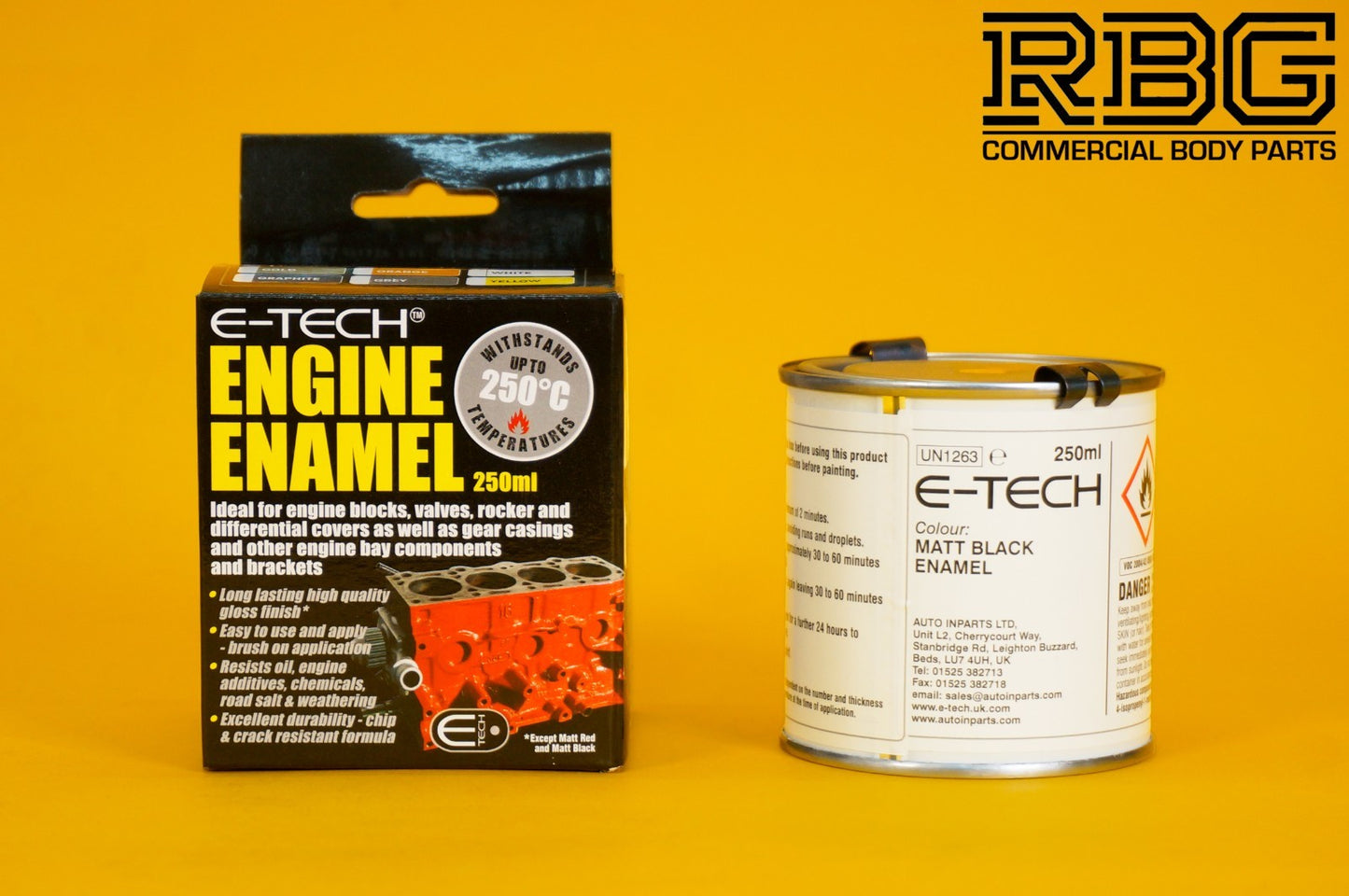 Engine Enamel Paint MATT BLACK E-TECH 250ml Heat Resistant for Car Motorbike