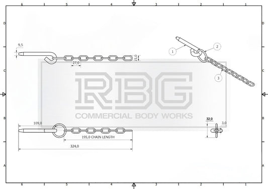 Round Cotter Pin & Chain 109 x 9.5mm Trailers Tail Gate Horseboxes Tipper...