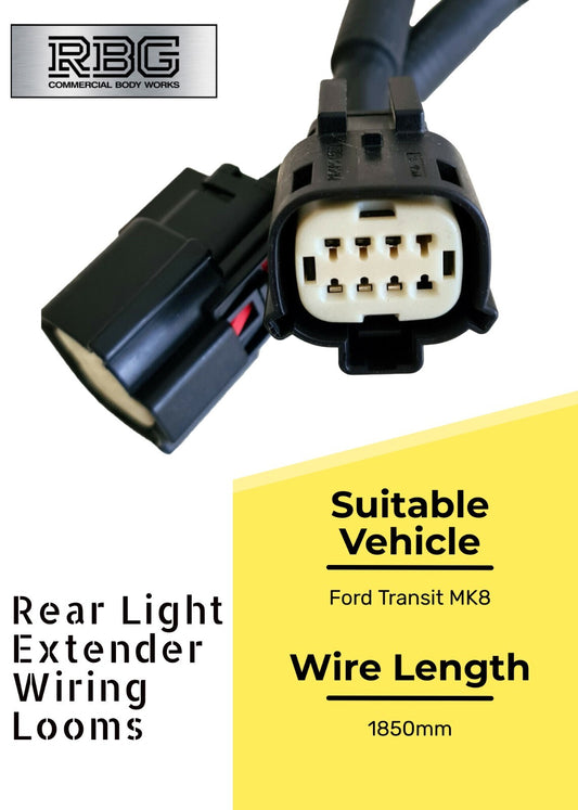 2X Ford Transit MK8 Rear Light 1850mm LONG Extender Wiring Looms