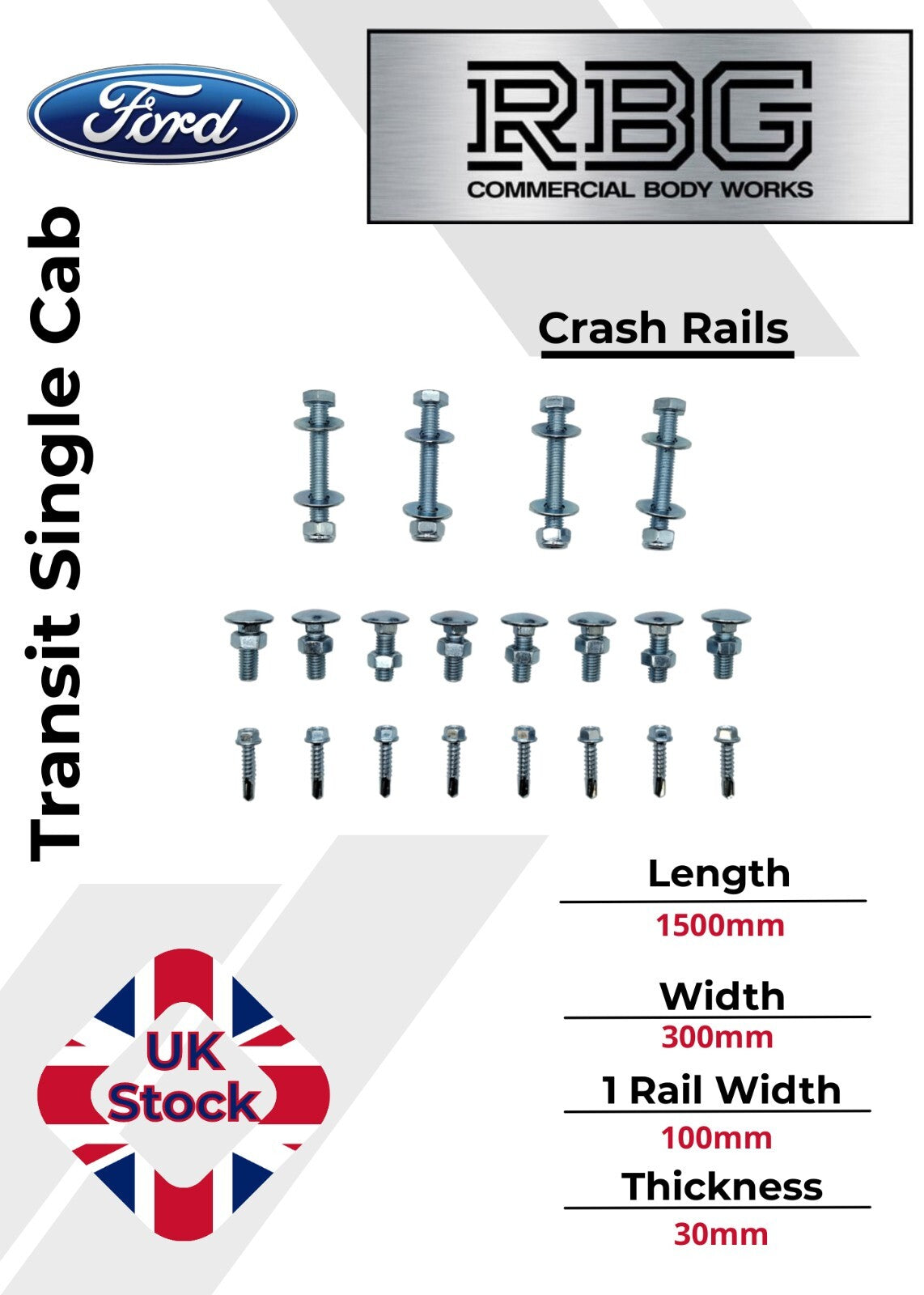 Ford Transit Single Cab Crash Rails Side Guards with Corner Pillars Tipper