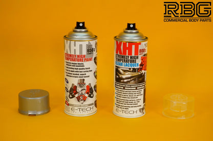 Extremely High Temperature Paint SILVER + CLEAR COAT LACQUER 400ml E-TECH XHT UK
