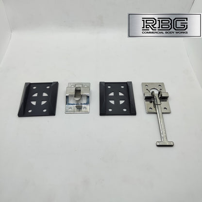 1x Door Retainer Sprung T Hook 95mm + Catch Plate & Bases Horsebox Trailer Truck