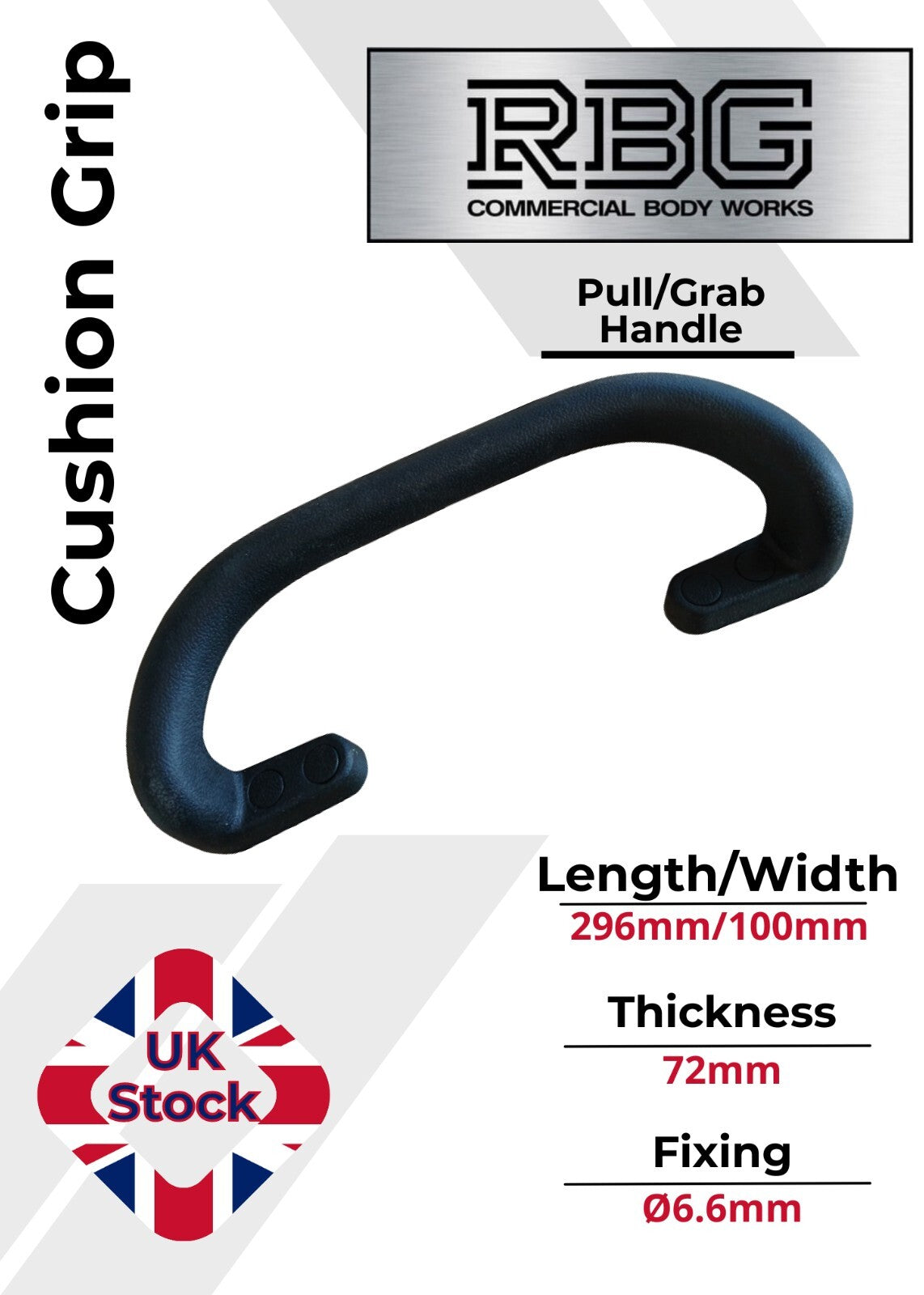 1x Large Steel Core Soft Grip Grab Pull Handle BLACK Trucks Trailers Buses...