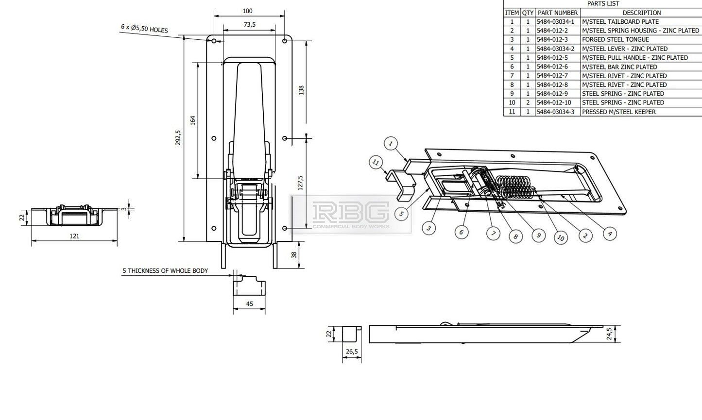 Dropside Pesca Lock Recessed Steel Tailboard Catch Truck Trailer Drop Side Latch