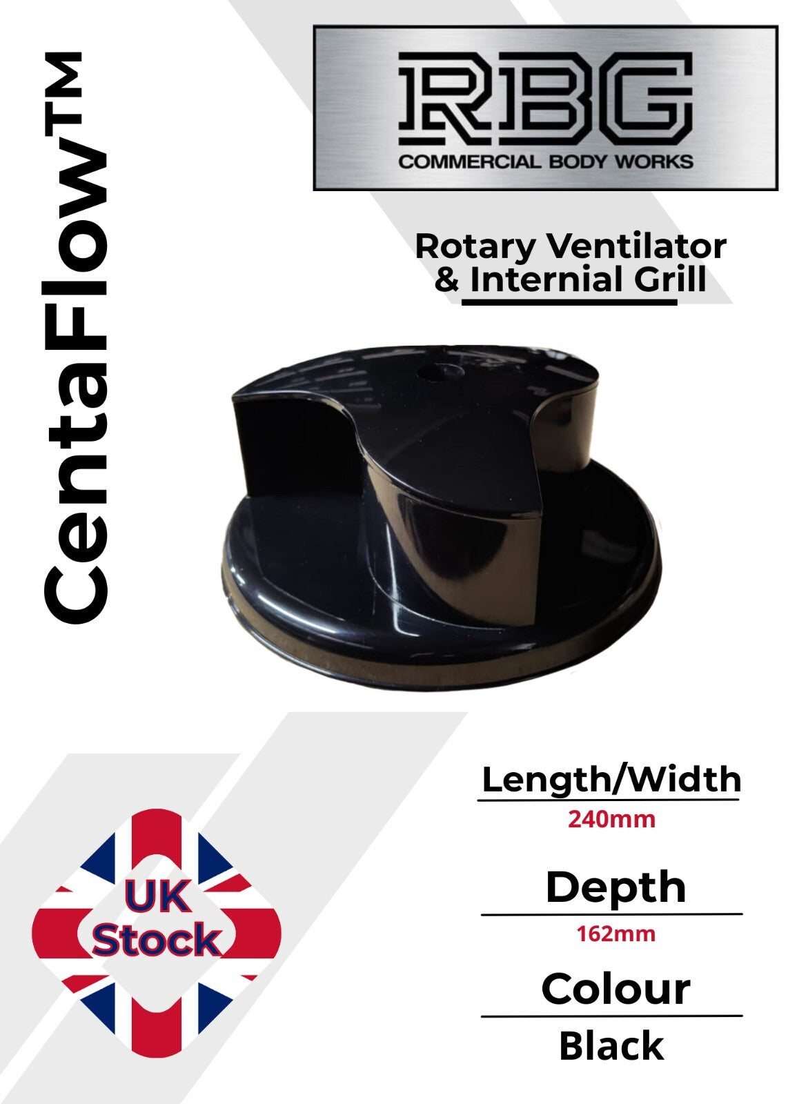 Centaflow™ Wind Driven Vent Black Horsebox Classic Profile Rotary Van Roof Air