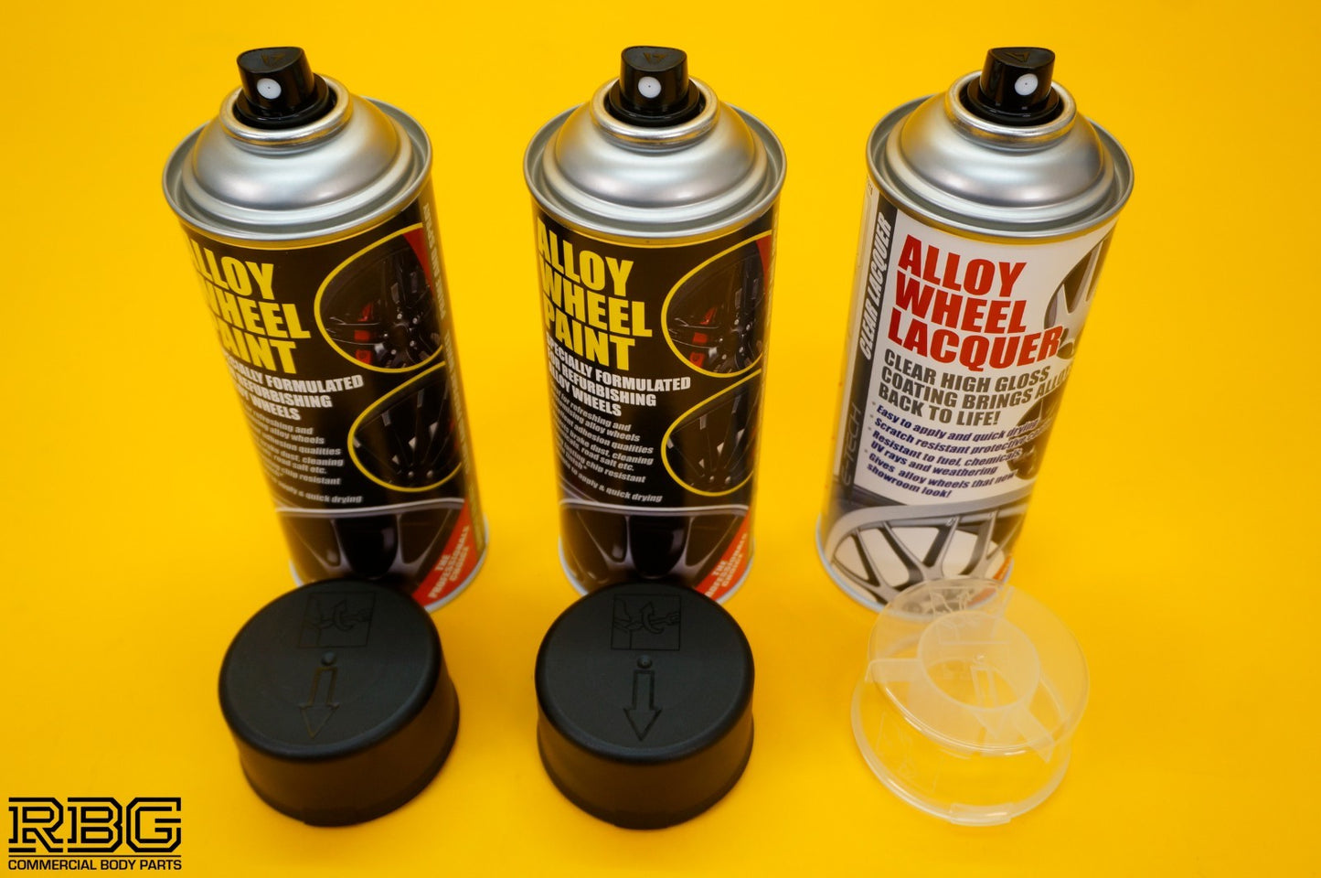 2x Alloy Wheel Paint MOTORSPORT BLACK + 1x Clear Lacquer Spray Refurbishment Kit