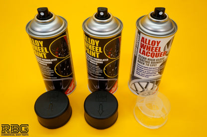 2x Alloy Wheel Paint MOTORSPORT BLACK + 1x Clear Lacquer Spray Refurbishment Kit