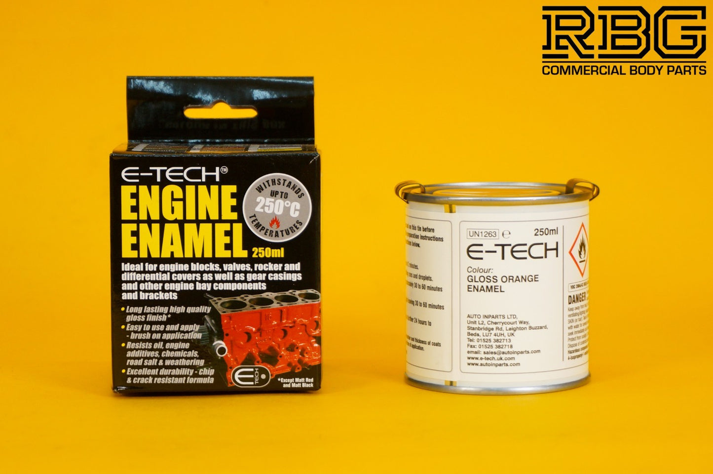 ORANGE Engine Enamel Paint Gloss E-TECH 250ml Heat Resistant for Car Motorbike