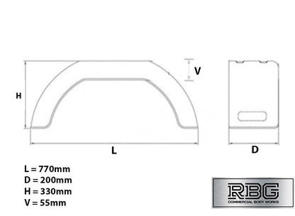 13 Inch Plastic Mudguard Single 770mm x 200mm for Trailer 13″ Wheel Domar Deluxe