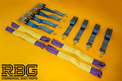 Ratchet Strap Recovery 2Ton Tie Down Alloy Wheel Hi-Vis Blue Lashing SET 4Pcs