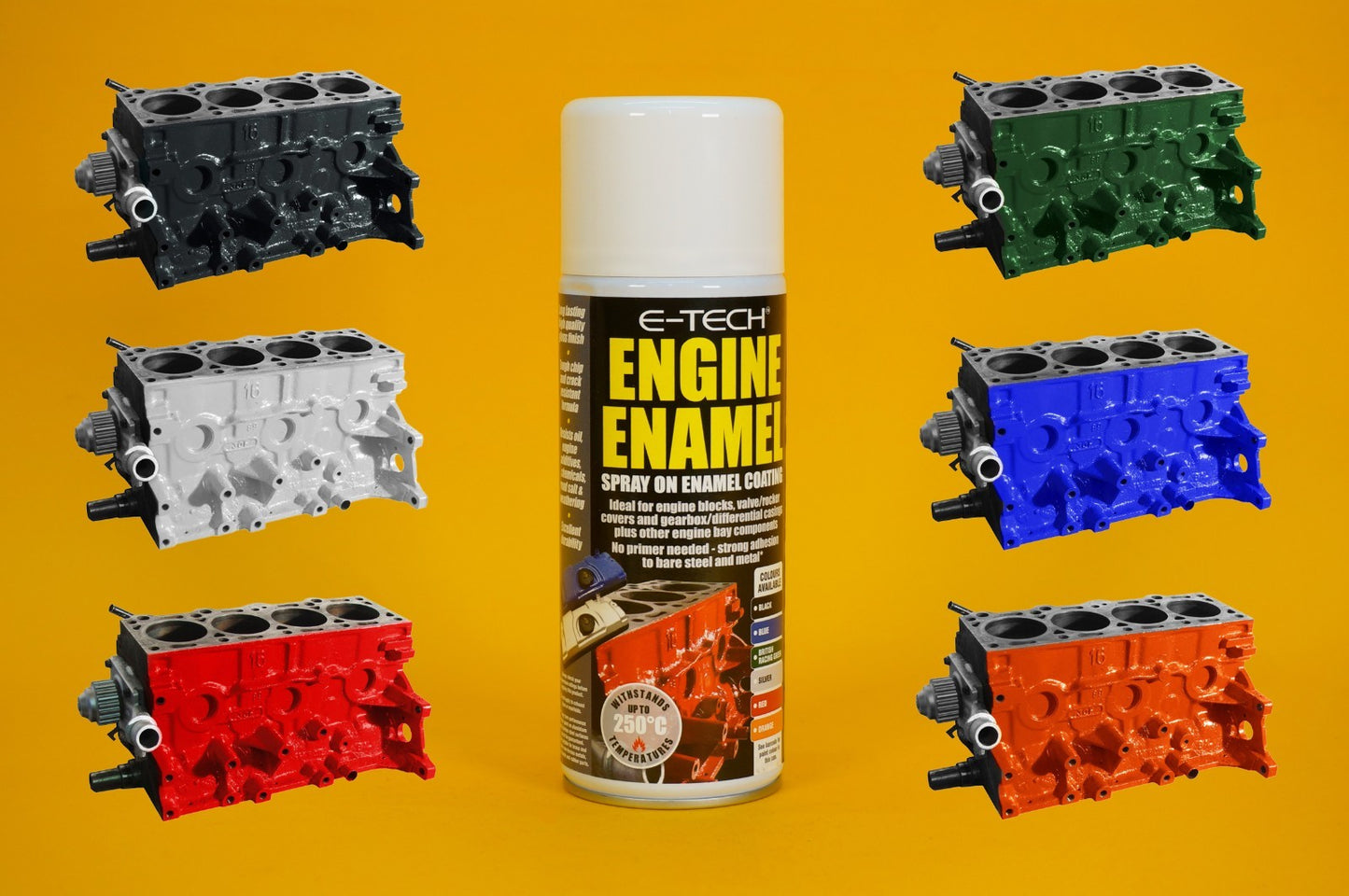 Engine Enamel Spray Coating VARIOUS COLOURS 400ml E-TECH Heat Resistant Paint