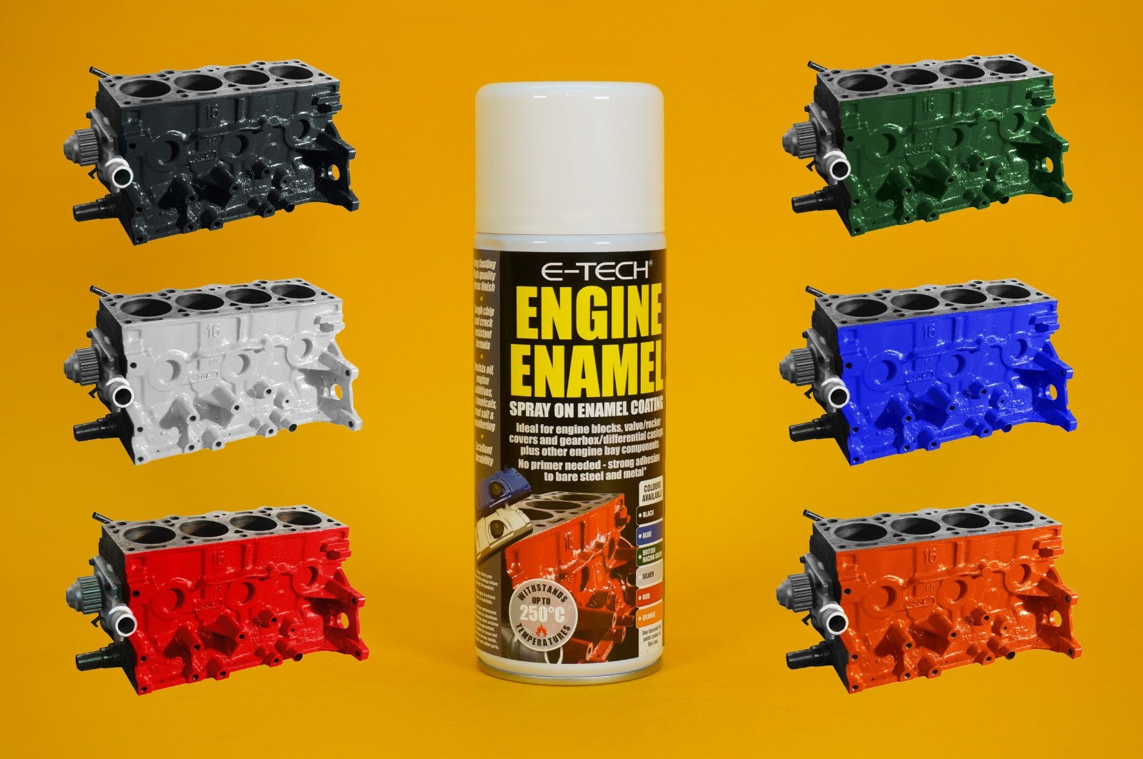 Engine Enamel Spray Coating VARIOUS COLOURS 400ml E-TECH Heat Resistant Paint
