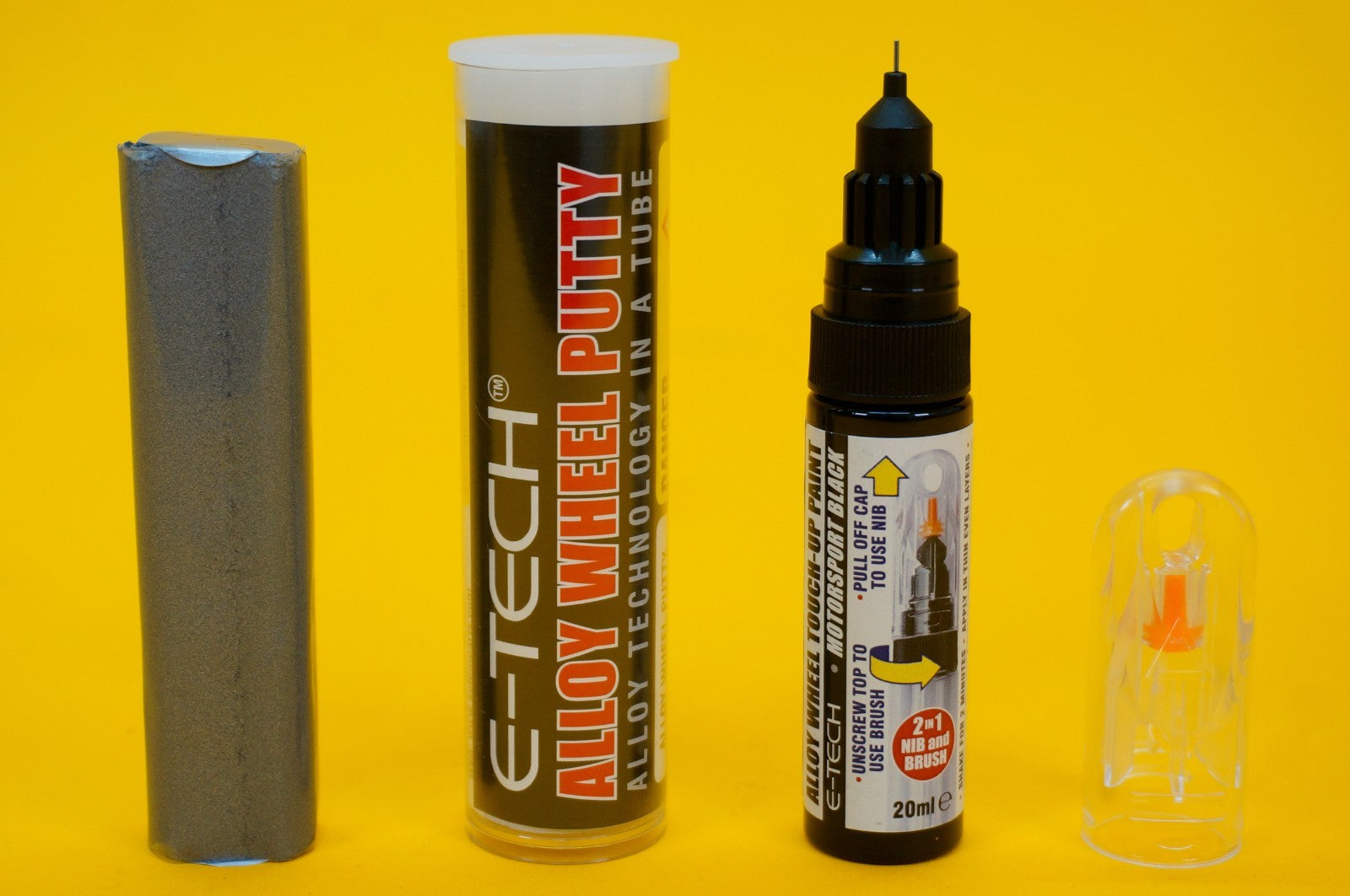 Alloy Wheel Paint Touch-Up Stick BLACK + Repair Putty Filler 10cm Tube E-TECH