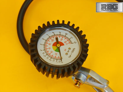 Tyre Inflation Gun 0-220psi Inflator Complete With Clip Connector Pressure Gauge