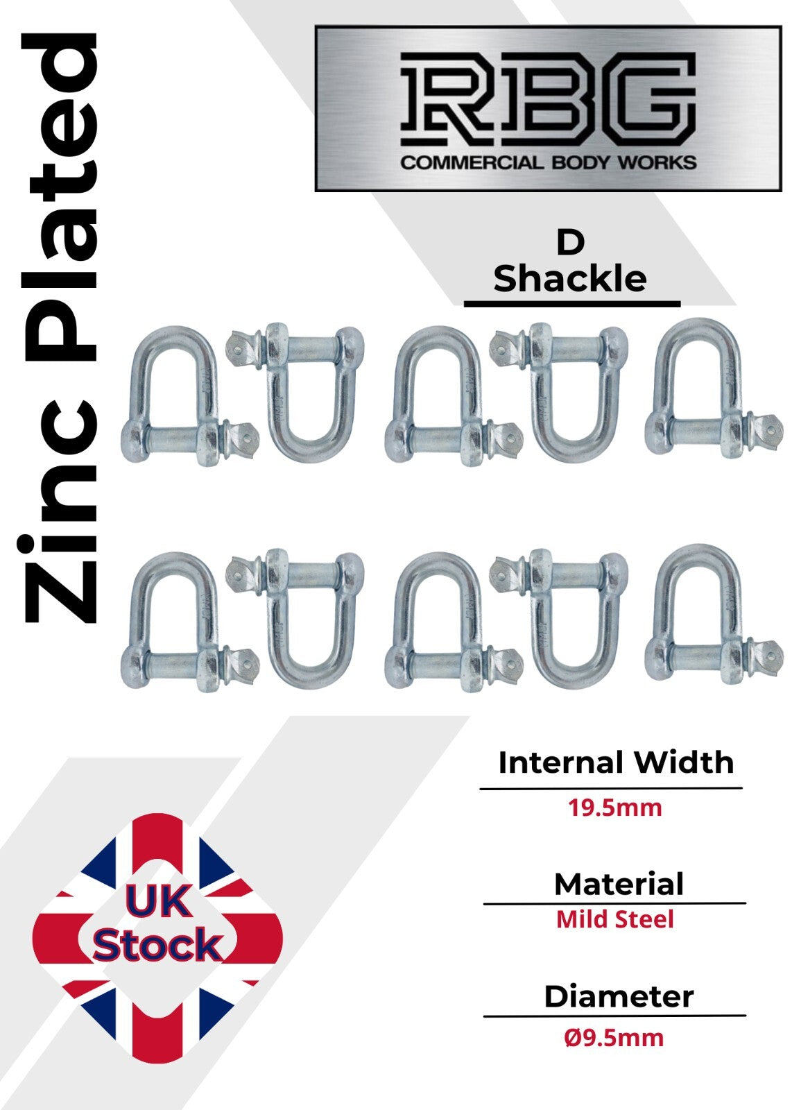 D Shackle Heavy Duty Hex Flush Pin Dee Shackle 19.5mm - 26mm Load Securing