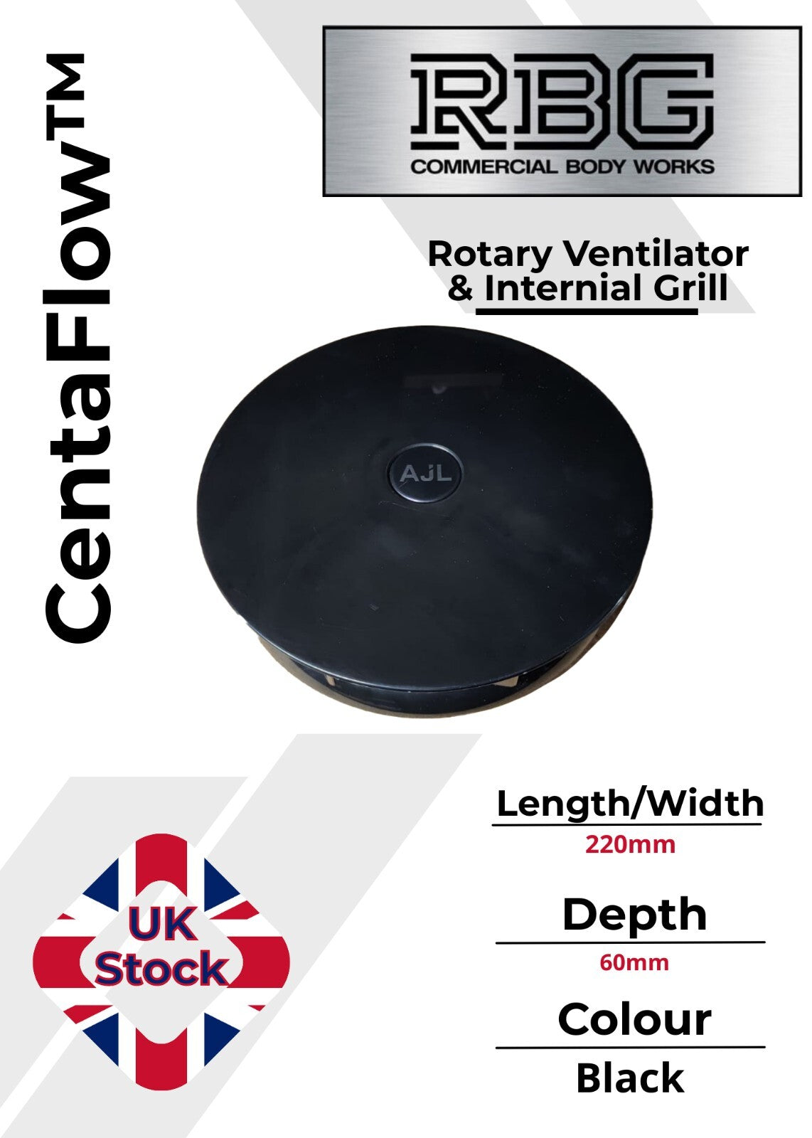 Centaflow™ Wind Driven Vent Black Horsebox Small Low Profile Rotary Van Roof Air