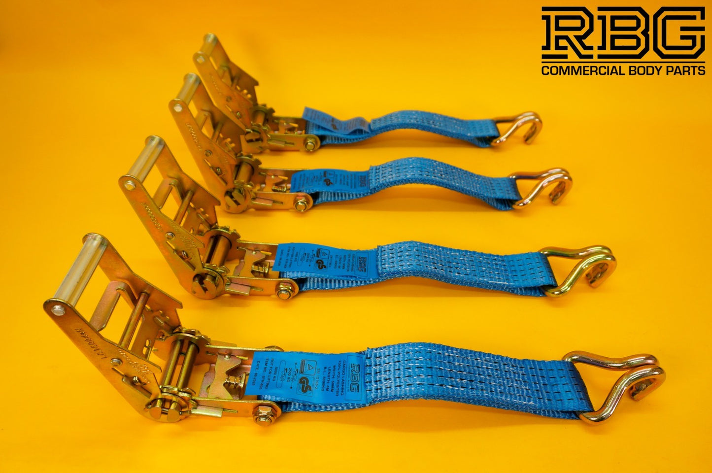 Ratchet Strap Tie Down Recovery 5ton Over Wheel High-Vis Blue + Grips SET 4Pcs