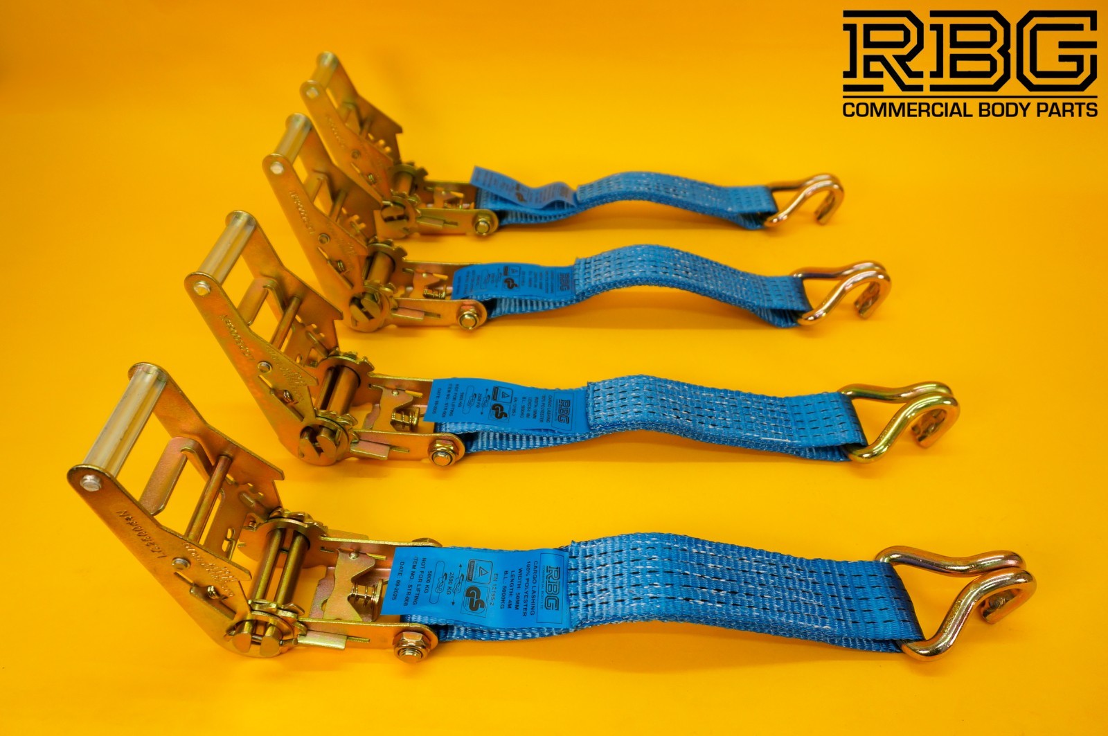 Ratchet Strap Tie Down Recovery 5ton Over Wheel High-Vis Blue + Grips SET 4Pcs