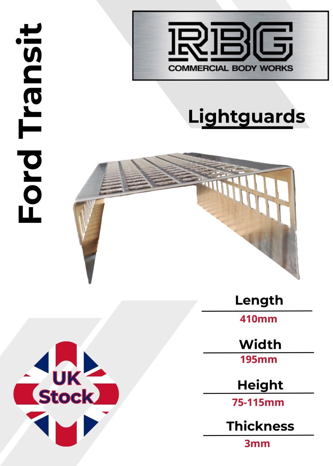 Light Guards for Ford Transit THICK 3mm Galvanized Aluminum Truck Trailer Tipper