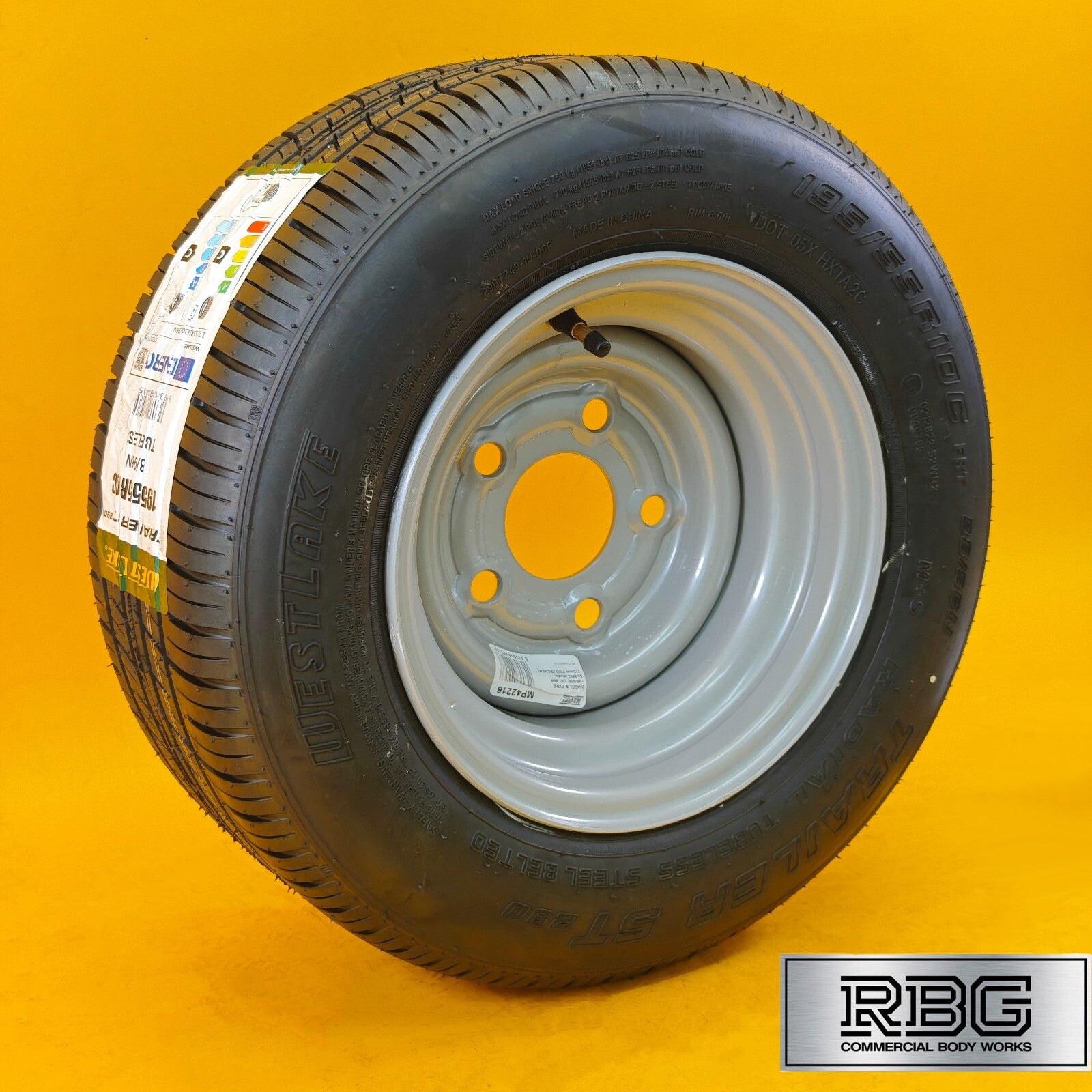 Wheel & Tyre 10″ 195/55R10C for Trailers 5 Stud 112mm PCD Silver Diameter 10″ UK