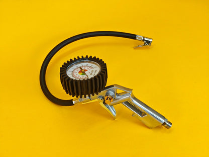 Tyre Inflation Gun 0-220psi Inflator Complete With Clip Connector Pressure Gauge