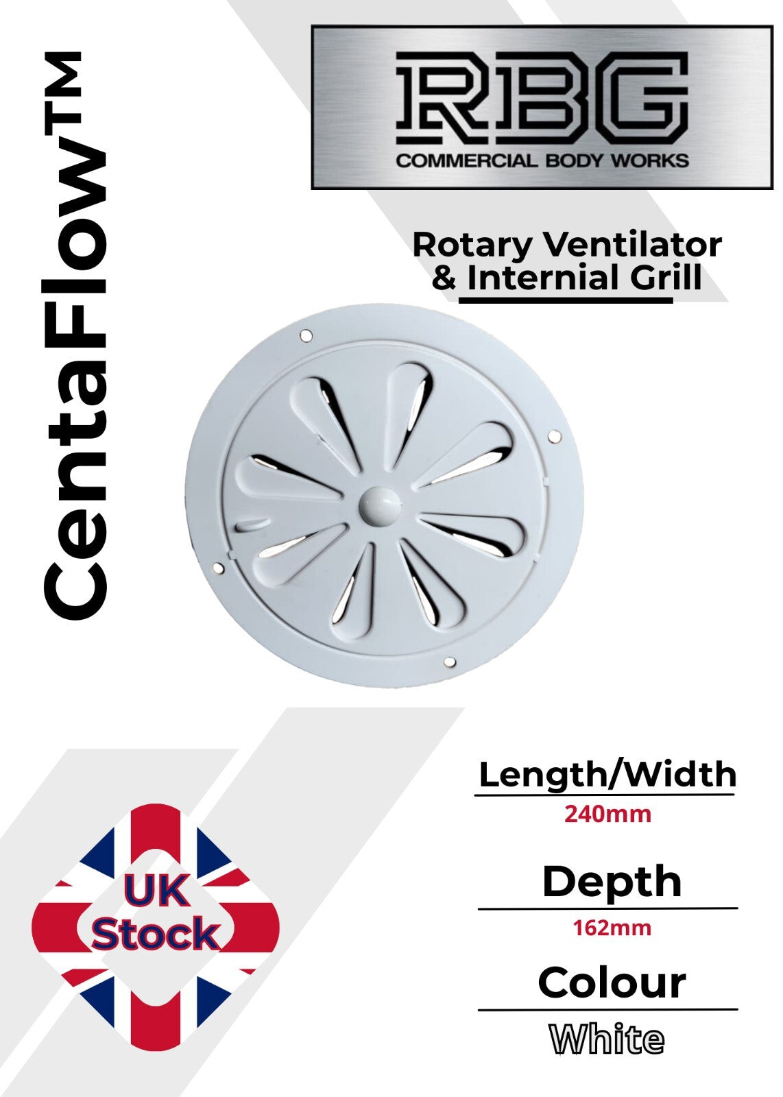 Centaflow™ Wind Driven Vent White Horsebox Classic Profile Rotary Van Roof Air