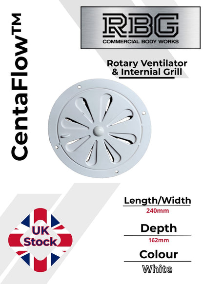 Centaflow™ Wind Driven Vent White Horsebox Classic Profile Rotary Van Roof Air