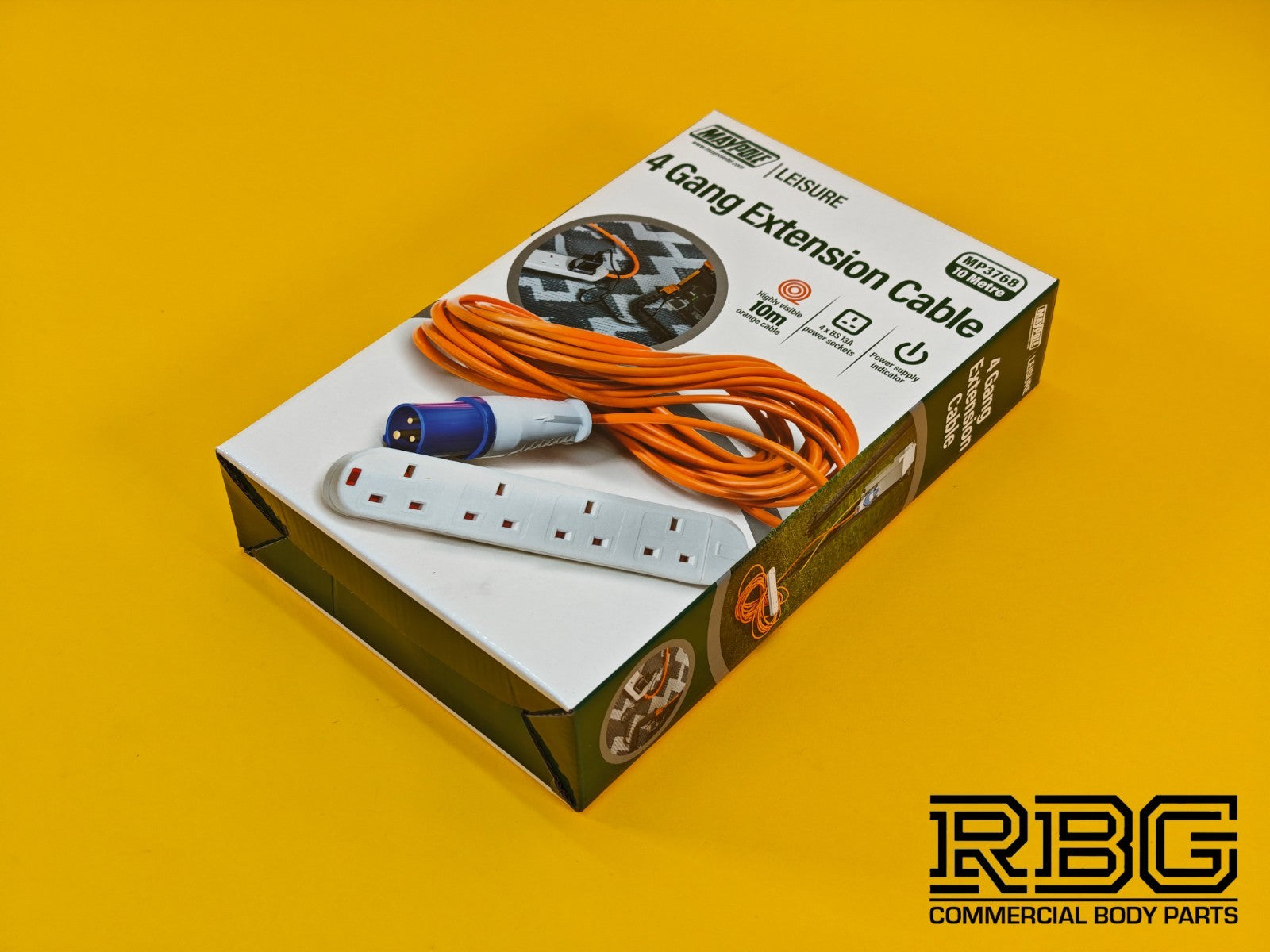 Camping 4 Way Extension Lead 10m Orange Cable 4 Gang 13A Power Sockets Caravan