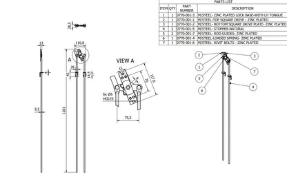 Rod Lock Bars Left Hand 2310mm 3 Point Locking For Doors Trailer Truck Steel UK