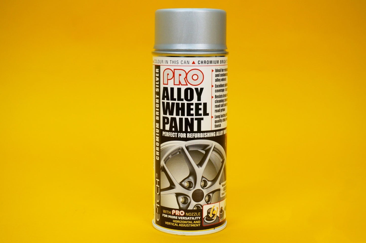 PRO Alloy Wheel Paint CHROMIUM BRIGHT SILVER Refurbish & Refresh Spray E-TECH