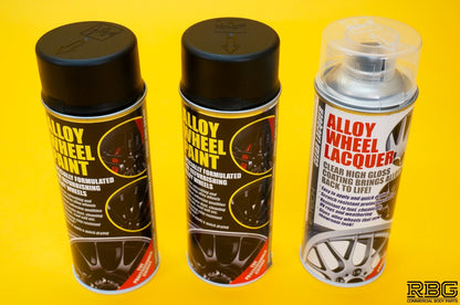 2x Alloy Wheel Paint MOTORSPORT BLACK + 1x Clear Lacquer Spray Refurbishment Kit