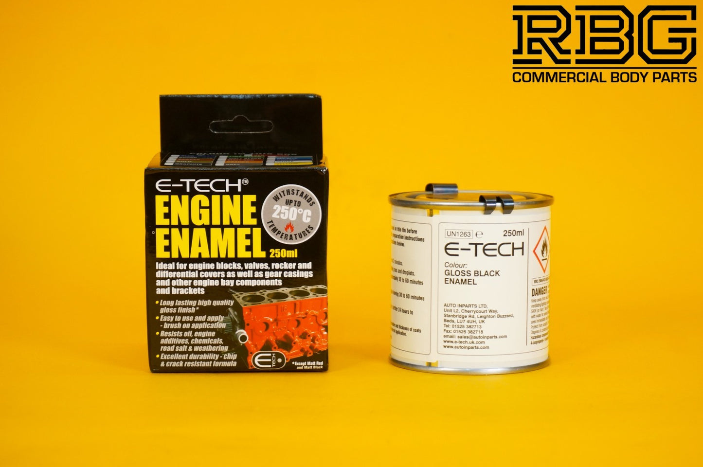 Engine Enamel BLACK Paint Gloss E-TECH High 250ml Resistant for Car Motorbike