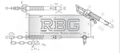 Sword Pin and Chain Spring Loaded, Retaining Cotter Pin 9.5mm; 12.5mm; 16mm.