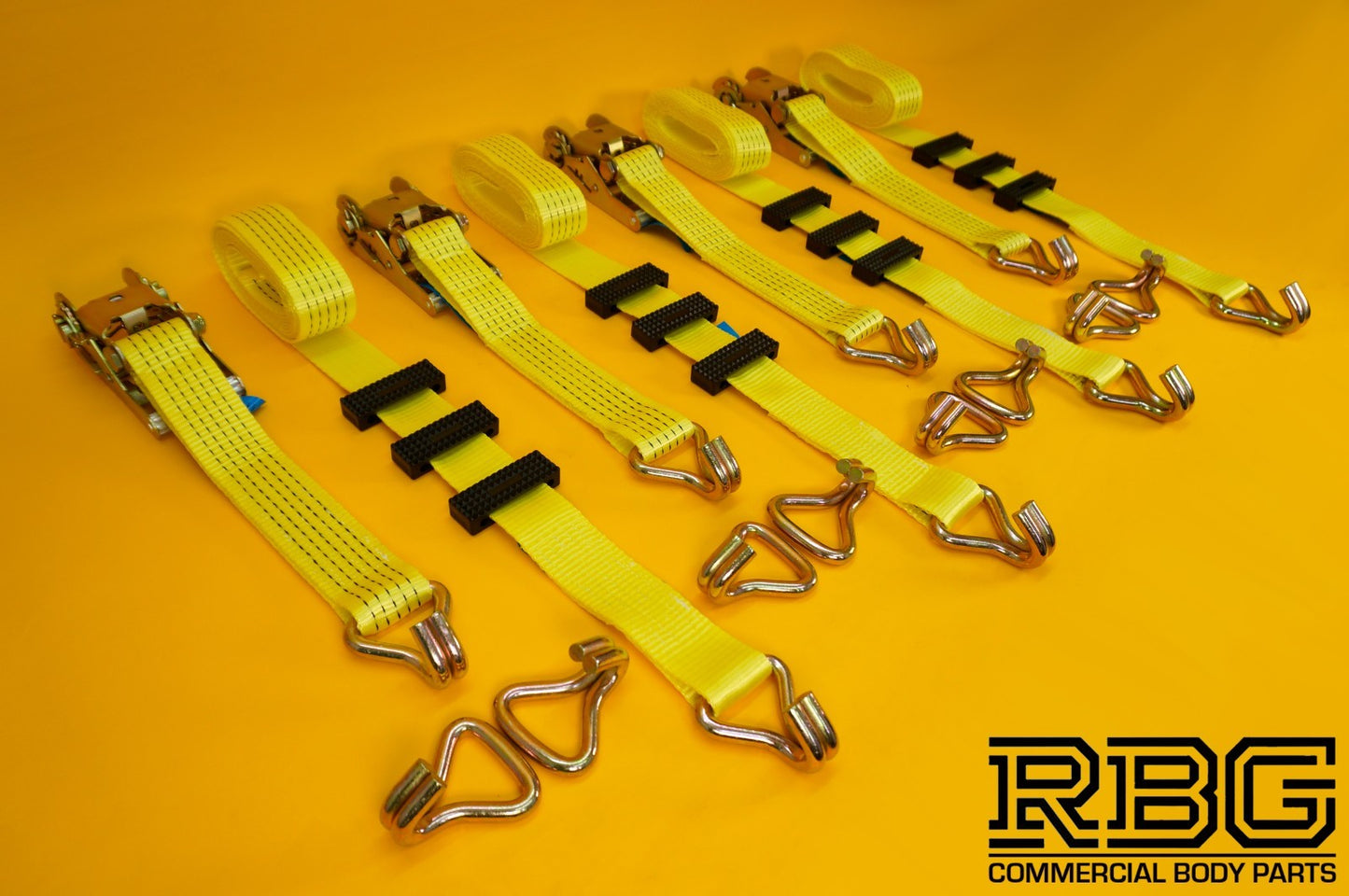 Recovery Ratchet Strap 5ton Over Wheel Tie Down Hi-Vis Yellow + Grip SET 4Pcs